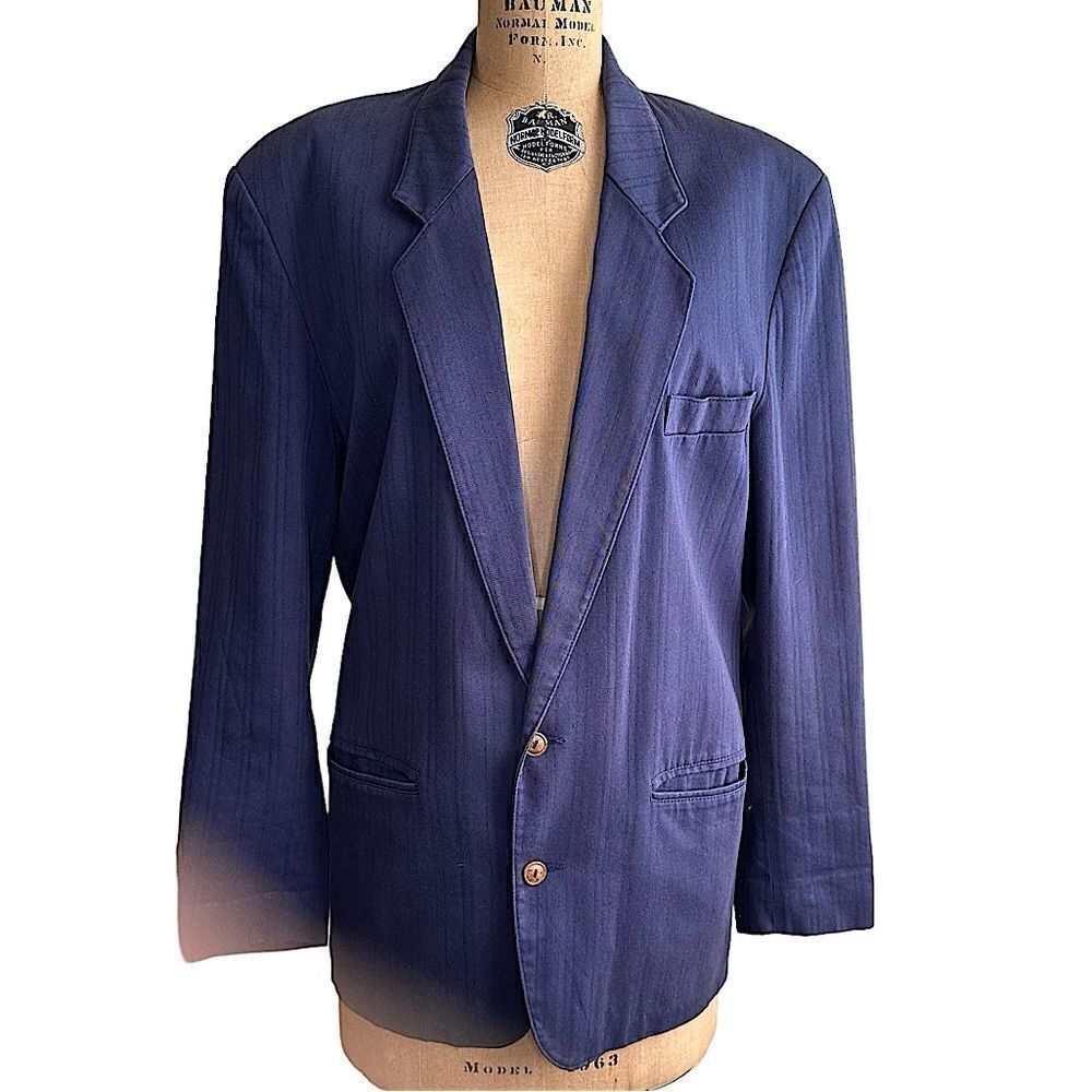 Vintage St. Jacques Blue Self Stripe Cotton/Viscose blend blazer size 36” chest